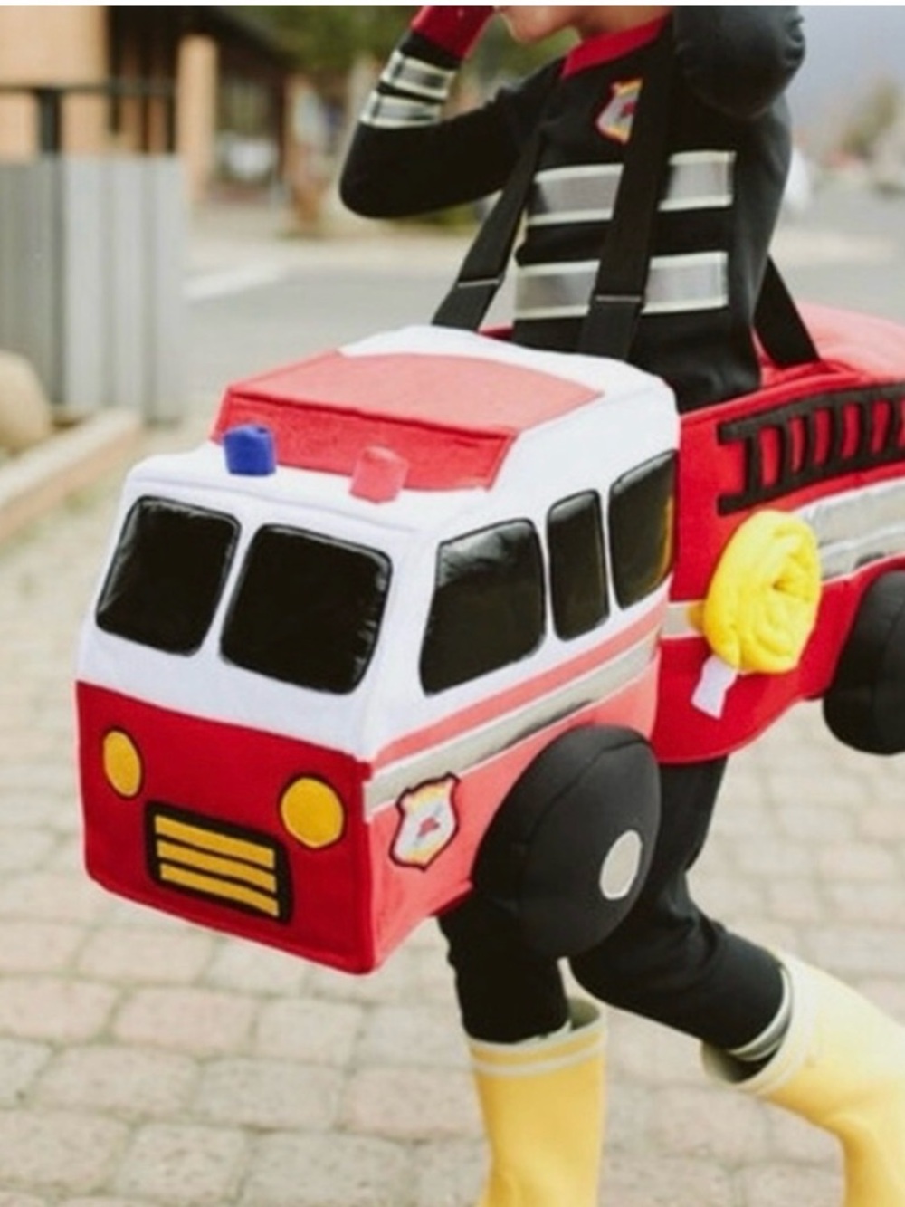 Hannah Anderson Kids Red Fire Truck Costume Play Bag - Plush Pretend Play